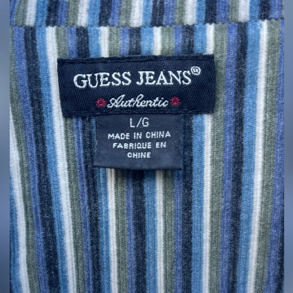 GUESS Vintage 90s Women’s Corduroy Jacket Blue/Green/Cream Stripes Size Large - Picture 3 of 3